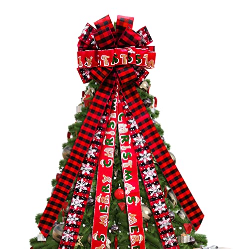 Christmas Tree Topper Bow Decorations - Large Red & Black Plaid Buffalo Bow