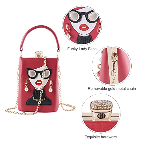 Novelty Lady Face Shoulder Bags Funky PU Leather Top Handle Satchel Handbags Clutch Purse for Women