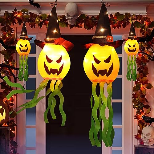 Hanging Outdoor String Lights Glowing Ghost Witch Hat Halloween  (4Pcs)