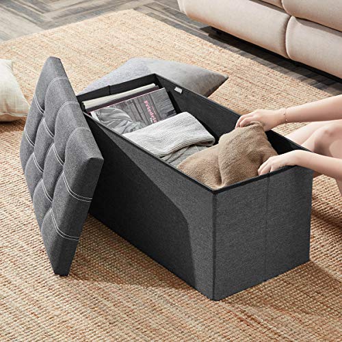 30 inches Storage Ottoman Bench, Foldable Footrest Shoe Bench w/ 80L Storage Space, Support 350lbs