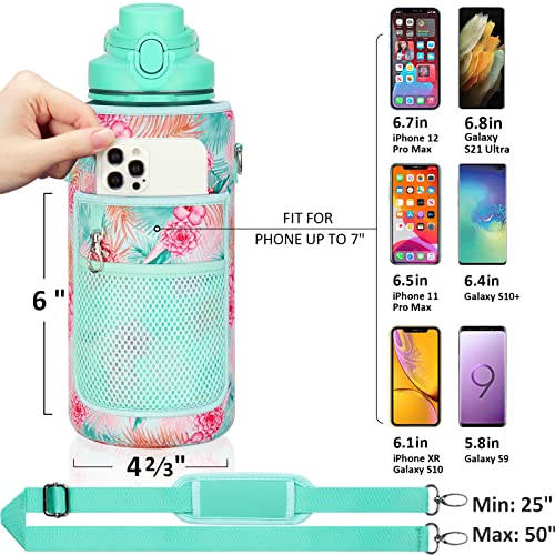 Half Gallon Motivational Water Bottle w/ Sleeve & Strap 64 OZ