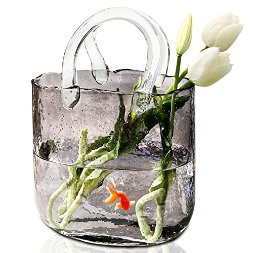 Vase for Flowers Clear Glass Bag Vase Unique Flower Vase Decorative Fish Bowl Handbag Cute Vase Bubble