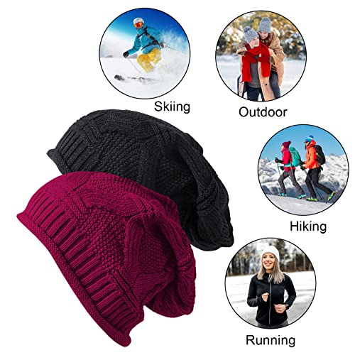 2 Pack Slouchy Beanie Winter Knit Soft Hat for Women/Men