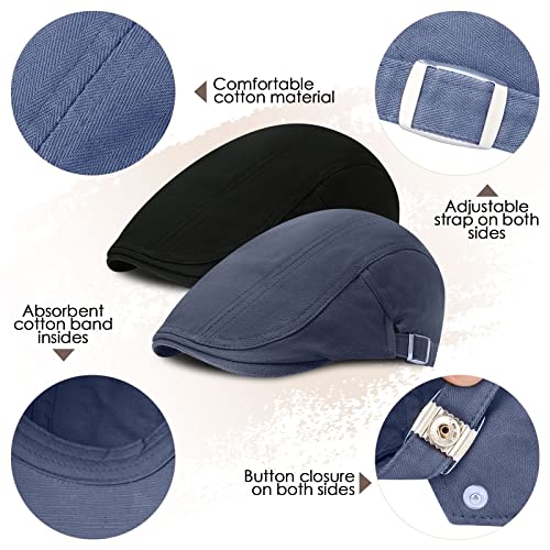 3 Pieces Mens Newsboy Flat Cap Newsies Hat Adjustable Ivy Cadet Cabbie Cap