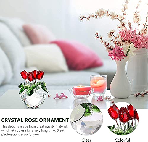 Handcrafted Red Crystal Flowers with Rotating Base Fengshui Home Decor