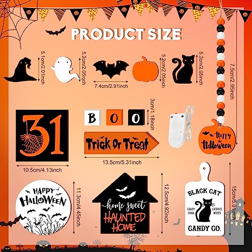 15 Pcs Halloween Tiered Tray  Set Cute  Wooden Signs Farmhouse Rustic