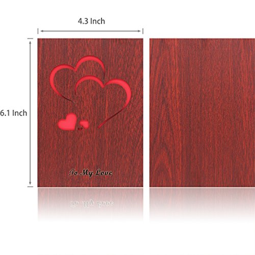 Unique Handmade Walnut Wood Love Greeting Card w/ Unique Gift Card Box for Valentine's Day