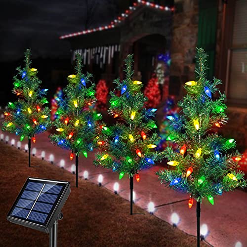 4-Pack Solar Christmas Tree Garden Stake Lights Decoration