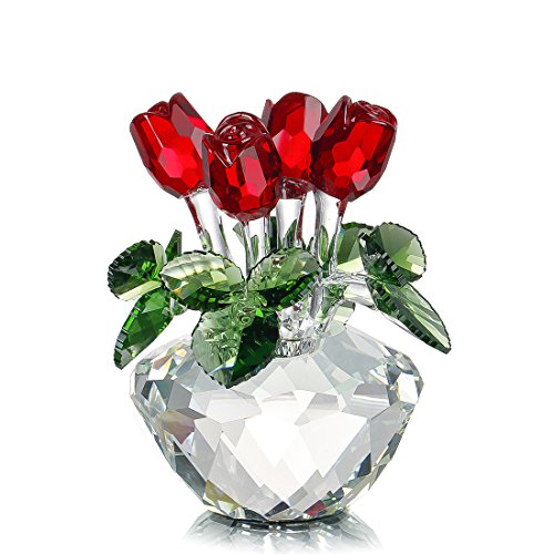 Handcrafted Red Crystal Flowers with Rotating Base Fengshui Home Decor