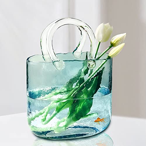 Vase for Flowers Clear Glass Bag Vase Unique Flower Vase Decorative Fish Bowl Handbag Cute Vase Bubble