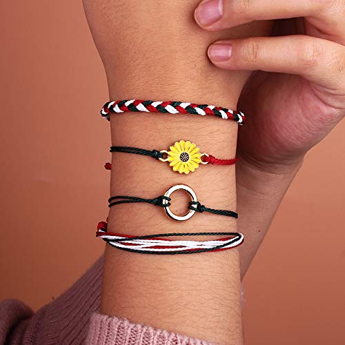 Sunflower String Bracelet Handmade Braided Rope Charms Boho Surfer Bracelet