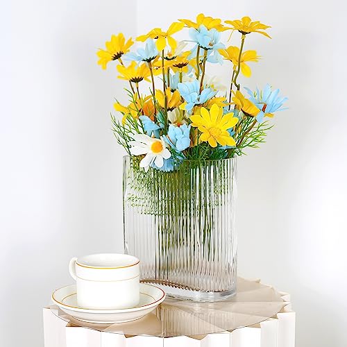 Clear Glass Vases for Centerpieces,Wide Ribbed Flowers Vase Large Wide Mouth Modern Fluted Glass