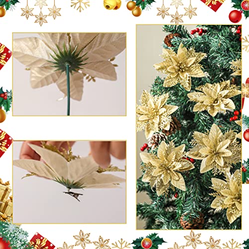 24pcs Poinsettia Artificial Christmas Flowers Decorations w/ Clips & Stem