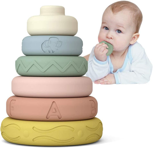 6 PCS Baby Stacking & Nesting Toys, Ring, Baby Sensory Teether Toys w/ Letter, 1-Original