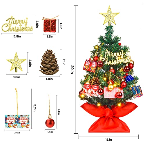 Mini Christmas Tree Set w/ Clear LED Lights Star Treetop & Ornaments