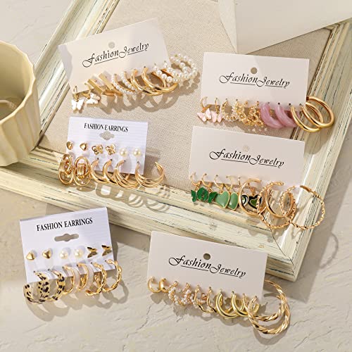 36 Pairs Pearl Earrings Set for Women Girls, Hypoallergenic