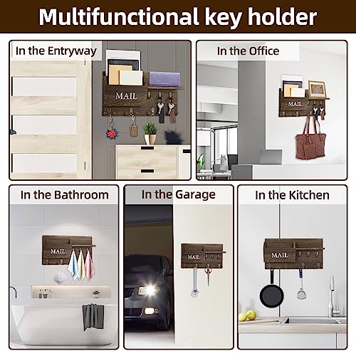 Key Holder for Wall, Mail and Key Hanger Wall Mount with Double Key Hook and Hat Coat Rack Shelf