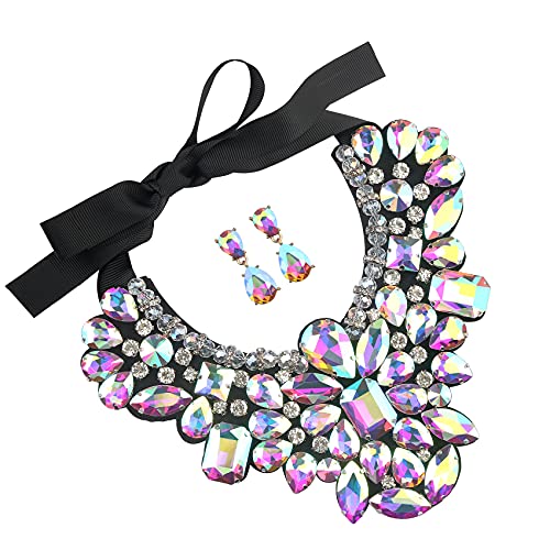 Handmade Rhinestone Crystal Statement Necklace Earrings Set