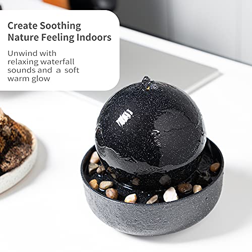 7.5 Inch Tall Indoor Relaxation Ball Fountain w/ LED Light & Stones Home Decoration