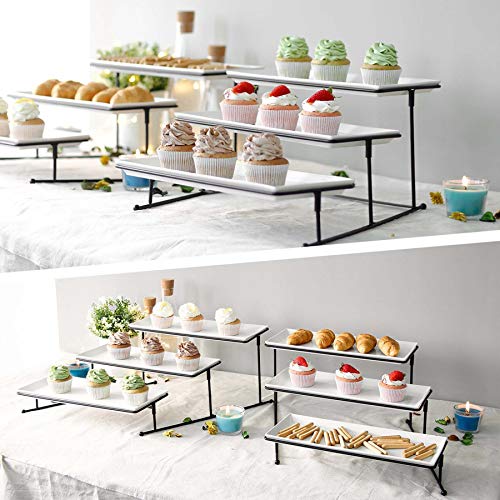 3 Tiered Serving Stand - Sturdier Food Server Display Rack w/ Rectangular Porcelain Platters