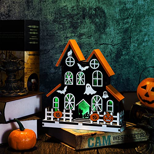 Wooden Lighted Ghost House Halloween Decoration