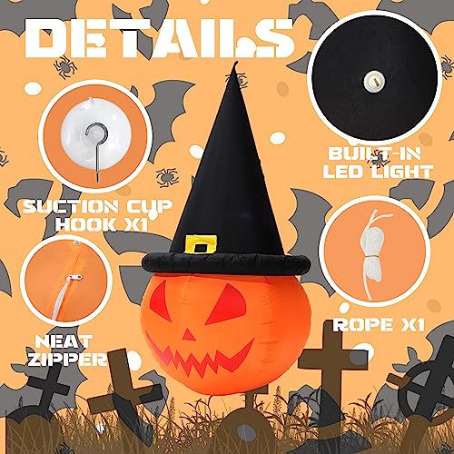 Halloween Inflatable Skull Face Spider Scary Creepy, Blow Up Spider with Built-in LED