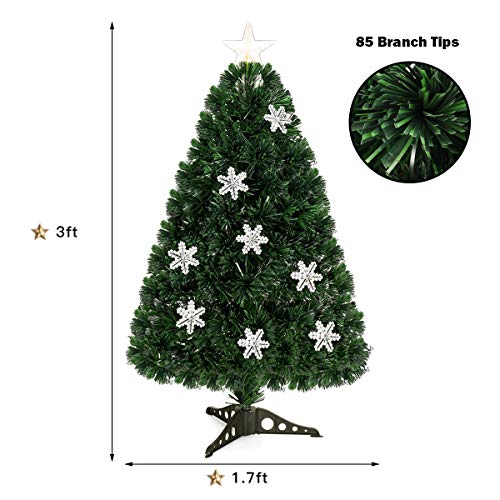 Pre-Lit Fiber Optic Artificial Christmas Tree w/ Multicolor Led Lights & Snowflakes