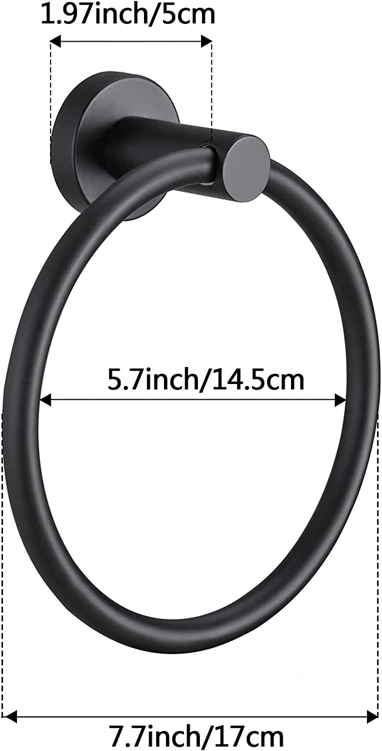 Matte Black Towel Ring for Bathroom 1 Pack, Kitchen Bath Towel Hangers Stainless Steel