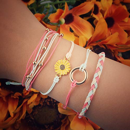 Sunflower String Bracelet Handmade Braided Rope Charms Boho Surfer Bracelet