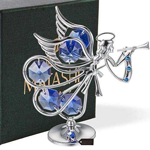 Guardian Angel Figurine Crystal Studded Ornament (Flying Angel, Chrome/Silver)