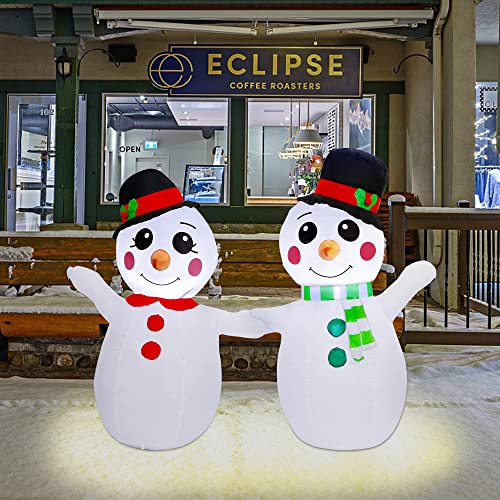 3.9 FT Inflatable Lighted Christmas Snowman Couple Wearing Hats