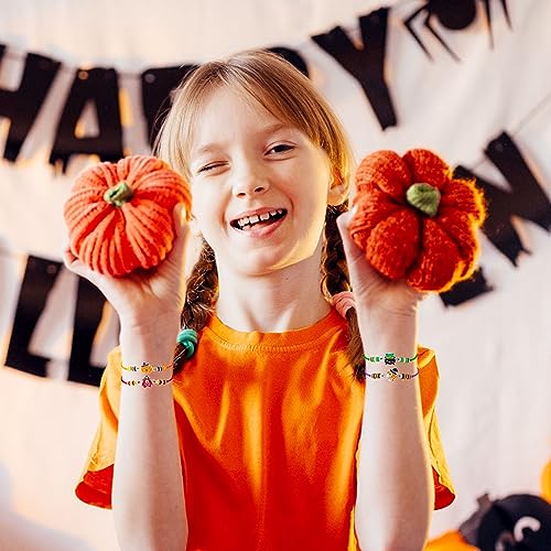 12 Pcs Bracelets for Girls Women Halloween Jewelry Friendship Braided Bracelet Pumpkin Ghost Charms Adjustable