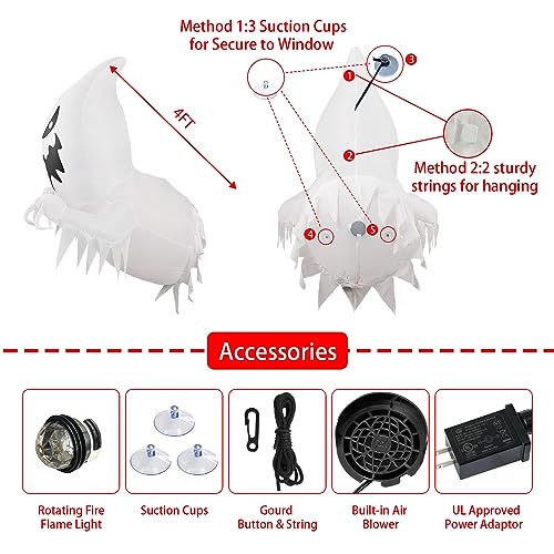 Halloween Inflatables Decoration White Ghost Coming Out of The Window/Tree, Blow Up Spooky Ghost