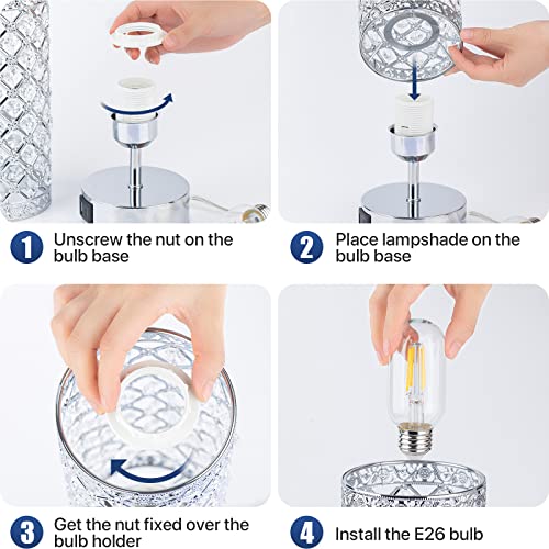 Touch Control Crystal Table Lamp w/ USB A+C Charging Ports & AC Outlet of 2(LED Light Bulb Included)