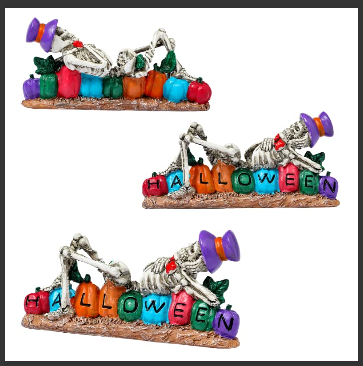 Halloween Skeleton Figurines with Letters Pumpkin Day of The Dead Table Décor Small Statues