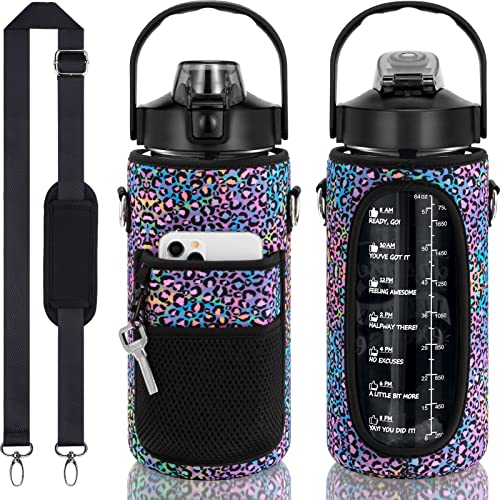Half Gallon Motivational Water Bottle w/ Sleeve & Strap 64 OZ