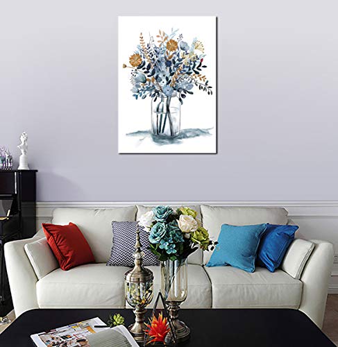 Indigo Flowers Watercolor Canvas Wall Art Decor Framed Ready to Hang