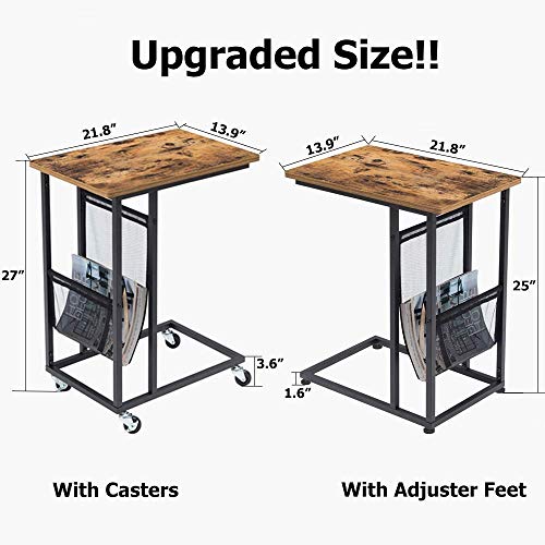 Couch Side Table - Industrial End Table C Shaped with Side Pocket