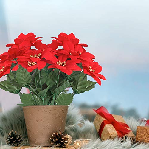 6 Pack Christmas Artificial Poinsettia Ornaments