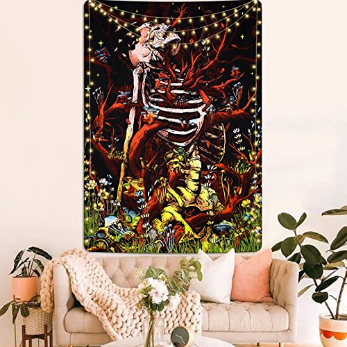 Skull Tapestry Mushroom Vintage Plant and Floral Wall Aesthetic Tree and Owl Tapestry