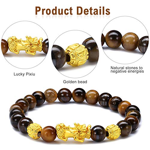 6 Pieces Feng Shui Bracelets Pixiu Wealth Luck Pi Yao Dragon Charm Beaded Bracelets