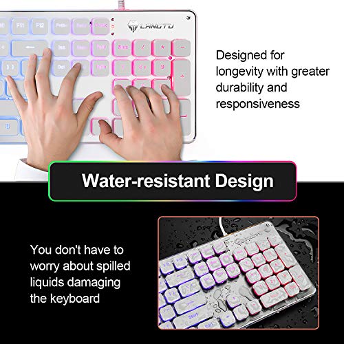 Quite Gaming Keyboard, Colorful LED Backlit USB Wired 25 Keys Anti-ghosting Computer Keyboard 104 Keys