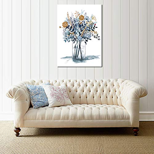 Indigo Flowers Watercolor Canvas Wall Art Decor Framed Ready to Hang