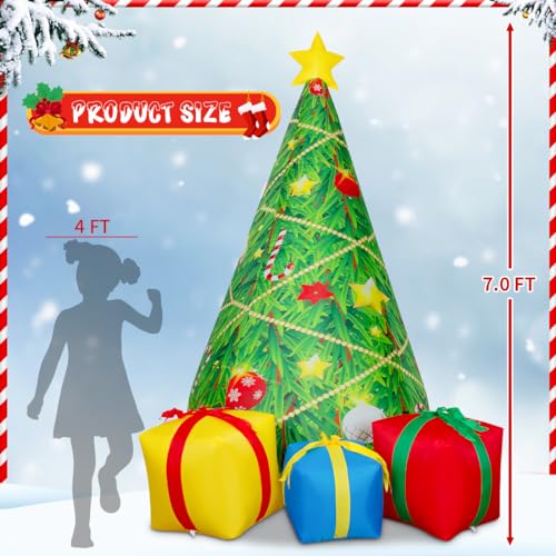 7 FT Christmas Inflatables Tree Outdoor Decorations Blow Up Yard Gift Box with Built-in LEDs