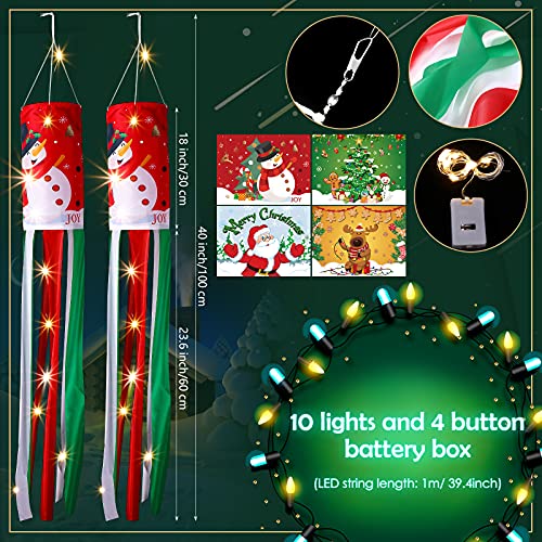 39 Inch  4 Pcs Christmas Windsock Flags w/ LED Lights