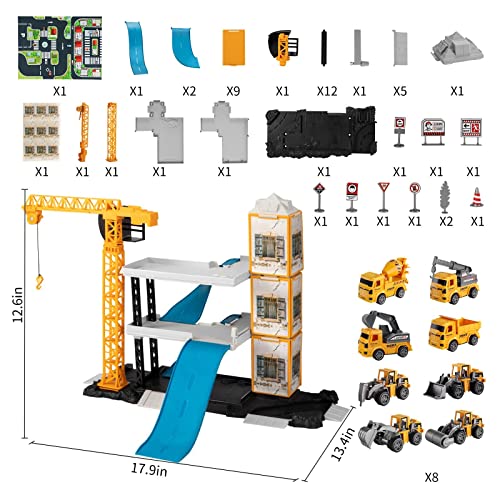 60PCS Kids Engineering Trucks Vehicle w/ Tractor, Crane, Dump, Excavator & Map