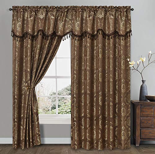 Simple Classic Window Curtain Panel Drape w/ Attached Wave Valance 2pcs Set  54x84"