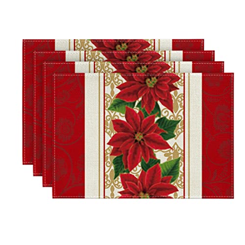 Poinsettia Red Christmas Placemats/ Table Runner