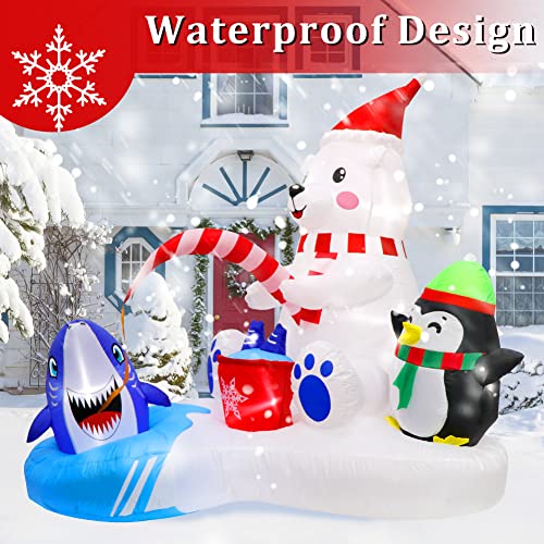 6FT Christmas Inflatables Polar Bear Fishing with Penguin