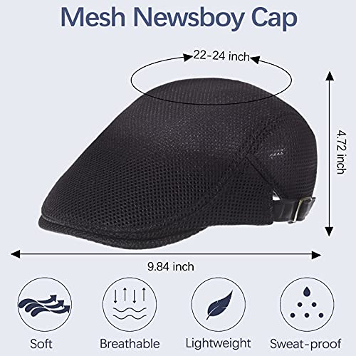 3 Pieces Mesh Newsboy Beret Cap- Breathable & Adjustable